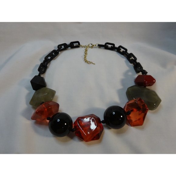 SUPER CHUNKY Lucite Assymetric Stones Chain Back NECKLACE Adjustable 22" - Picture 4 of 8